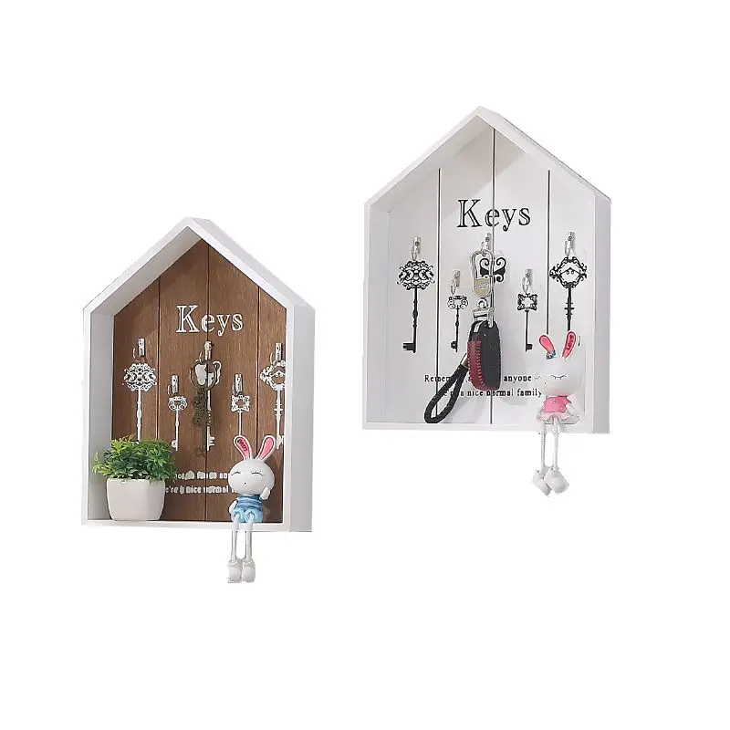 Home wall decoration handmade key wooden hook storage box multipurpose  keys hanging  for clothes  stand WF1029