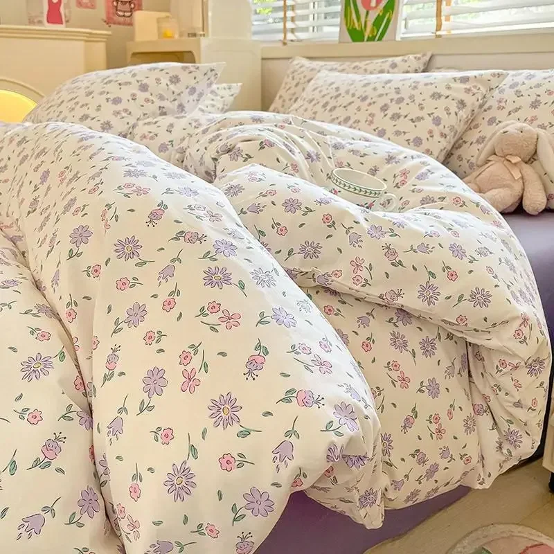 

Kawaii Princess Pure Cotton Bedding Set Full Size Lovely Ruffles Single Doubel Duvet Cover Set Girls Woman Cozy Bedding Sets