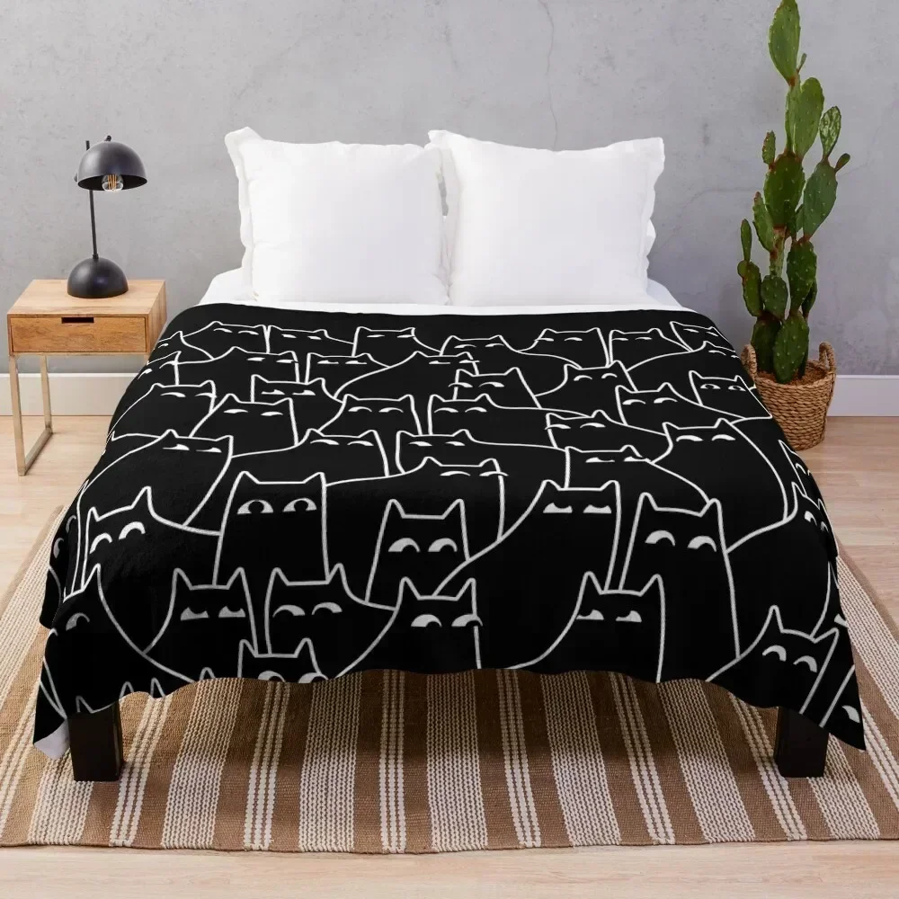

Suspicious Cats (Minimal White Linework Version) Throw Blanket Soft Breathable Blanket for Night Sleeping