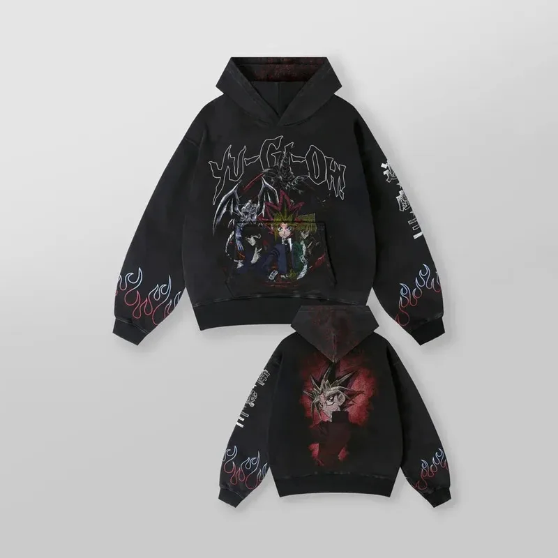 ♥   سترة بغطاء للرأس برسومات تنين بيضاء جديدة لعام 2025 للرجال ملابس شارع الجرونج ملابس علوية كبيرة الحجم بقلنسوة على الطراز القوطي Harajuku ★ ☆ ly99