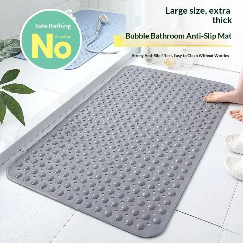 Extra Large Bath Mat: Thickened Non Slip Strong Suction Cups Drain Holes Shower Tub