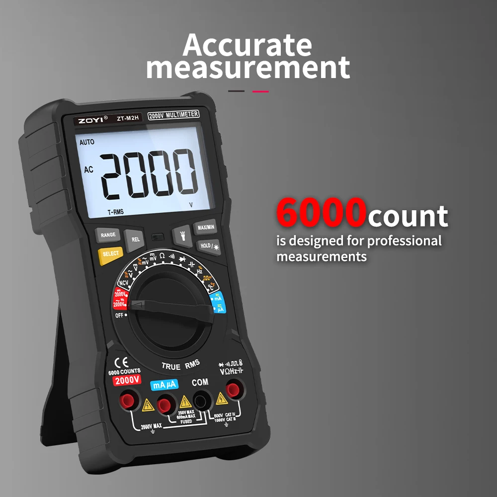 Professional ZOYI ZT-M2H Digital Multimeter 2000V Counts DC AC Voltmeter Live Wire Continuity & Resistance Test Tool