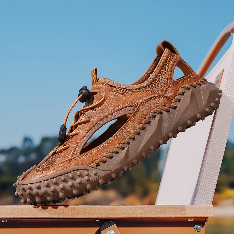 

Мужская дышащая спортивная обувь, пляжные сандалии, новые уличные модные сандалии, летние сетчатые полые повседневные быстросохнущие болотные туфли цвета морской волны