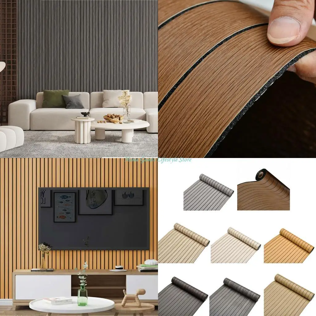 Panel pared listones granos madera E74E, 40x300cm, vinilos decorativos resistentes agua, película papel tapiz
