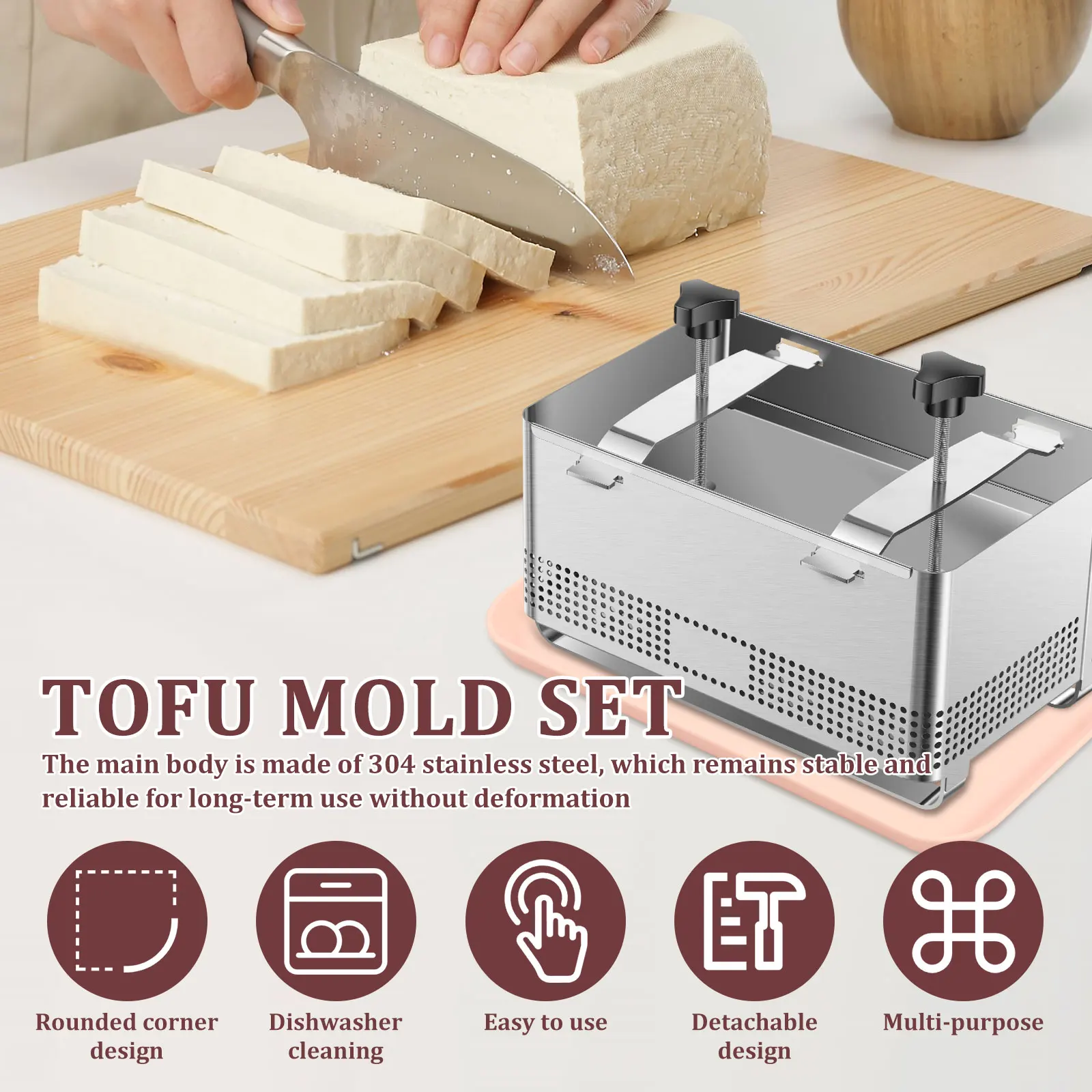 Tofu Press Mould 304 Stainless Steel Cheese Making Molds Homemade Tofu Mold Set with Trays Filter Cloth for Kitchen Accessories view 6