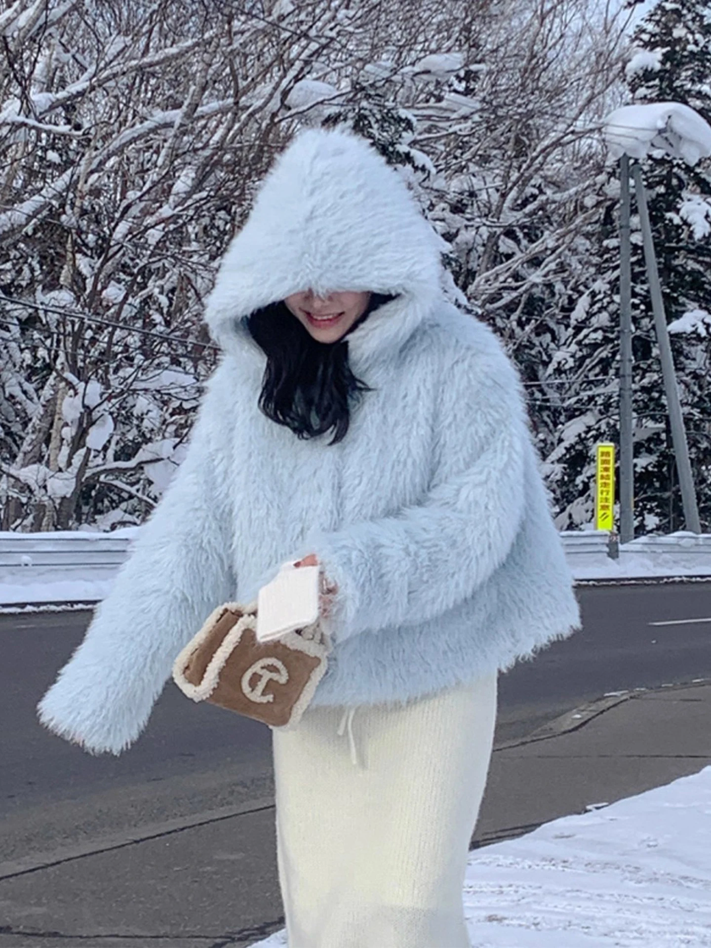 

Cute Anti-Aging Fluffy Color ort Hooded Jaet Women's Winter New Sle Korean Versatile Top Commute Sle Long Sve