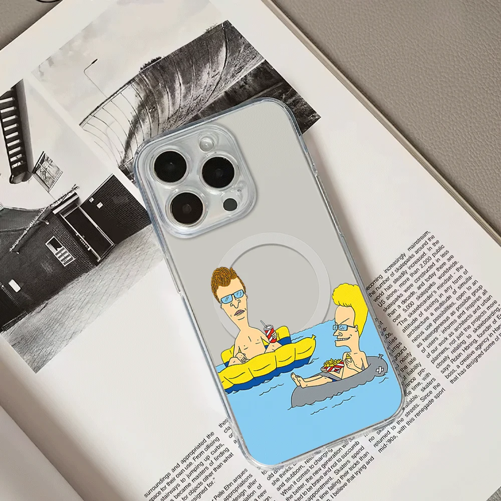 Cartoon B-Beavis and Butthead Funny Phone Case for iPhone 12 11 13 14 15 16 Max Pro Plus Magsafe Magnetic Wireless Cover