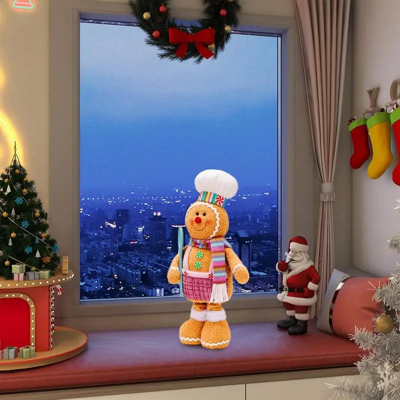 Adorno de mesa de muñeca de pan de jengibre con patas retráctiles y sombrero, para el hogar Decoración de mesa, muñeca suave para estante, temporada de vacaciones