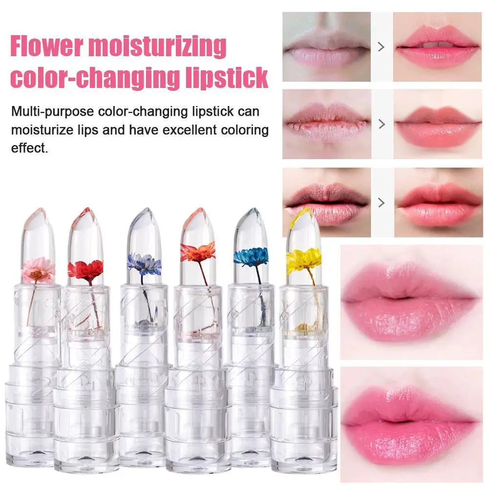 Magic Jelly Flower Lipstick Temperature Change Lipstick Gloss Transparent Lip Cup Moisturizing Non-Stick Color-Changing Lip S2J3