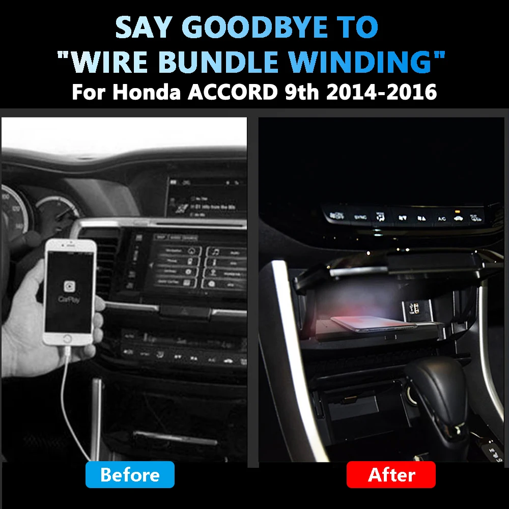 Wireless Charger Mat For Honda 9th Accord Induction Charging Pad Car Center Console Phone Holder QI Charger Panel