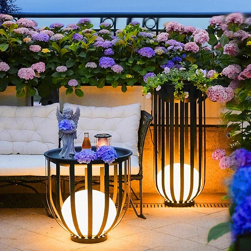 Modern Senior Outdoor Net Red Villa Lawn Light Courtyard Solar Tea Table Light Balcony Garden Corridor Flower Shelf Light Dew