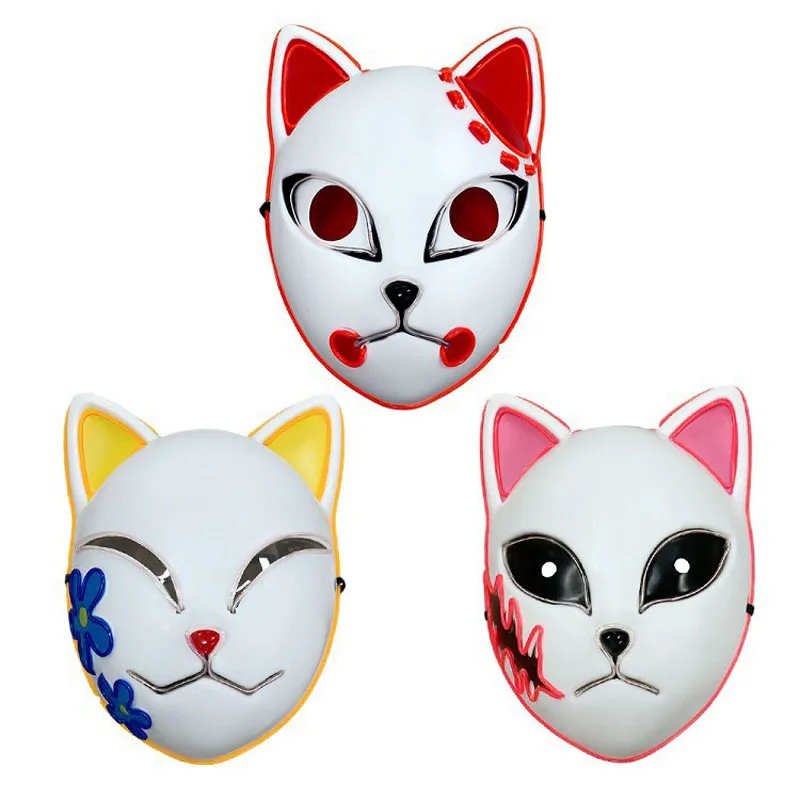 

Glowing Anime Demon Fox Mask Cosplay Sabito Makomo Tanjiro Thicken Plastic Animal Masks Halloween Party Costume Props Deluxe