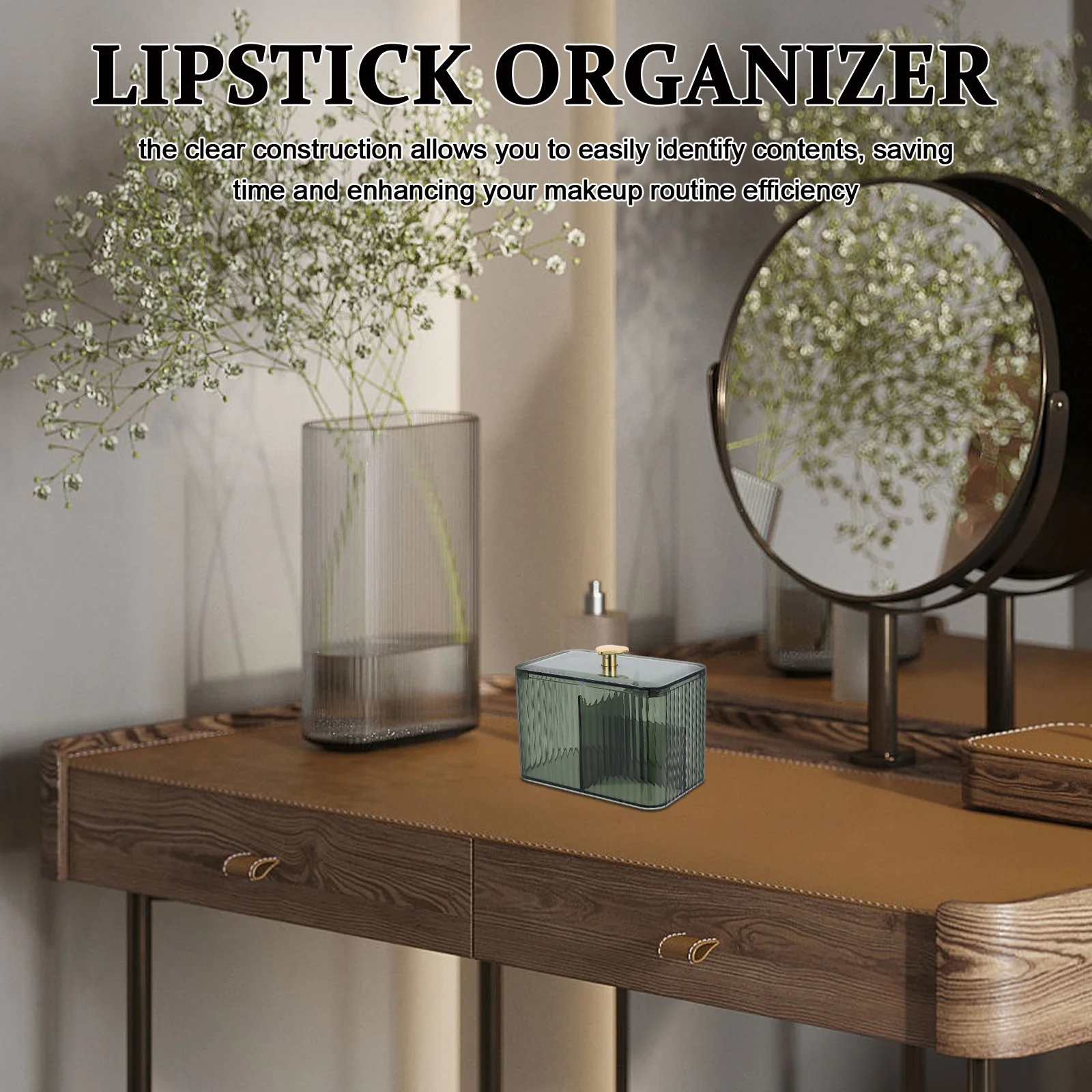 

DIKACA Cotton Storage Box Hair Tie Organizer Cotton Swab Holder Toothpick Container Portable Makeup Vanity Case Green