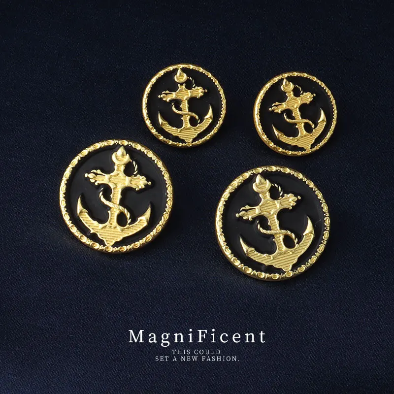 10pcs/lot 15/20/25mm Navy Anchor Design Vintage Metal Buttons for Clothing DIY Sewing Accessories Gold Round Coat Jacket Buttons