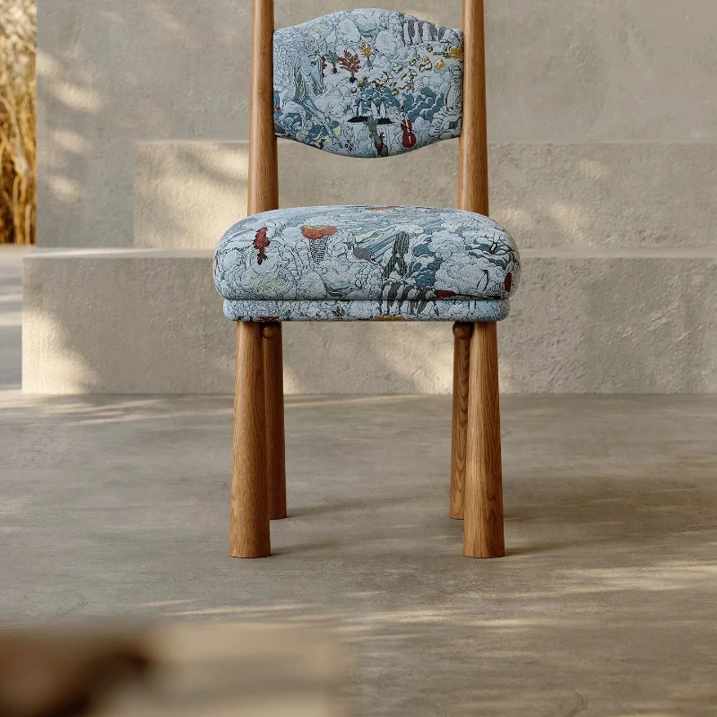 Solid wood dining chair, French designer antique back chair