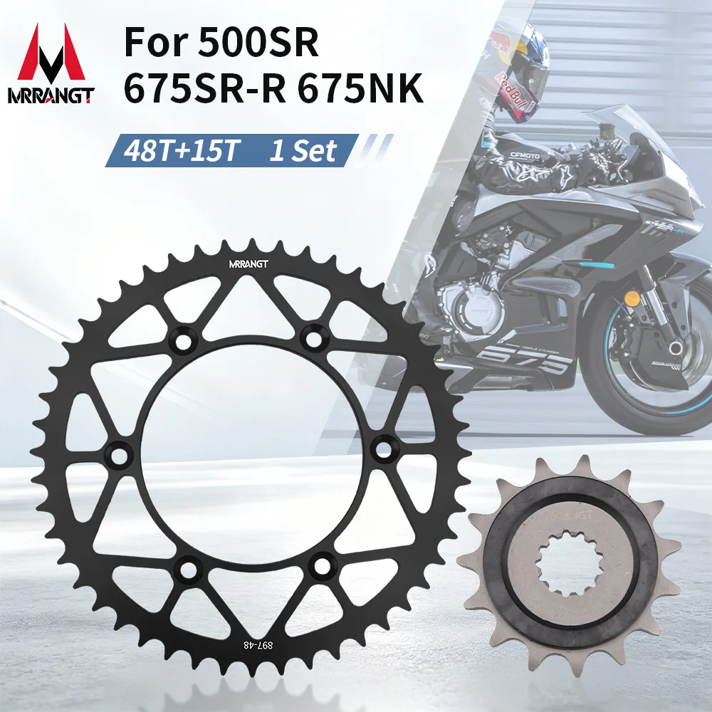 MRRANGT Motorcycle Large Small Chain Sprockets Fit For CFMOTO 500SR 675SR-R SRS 675NK 15T Front 48T Tooth Discs Accessories