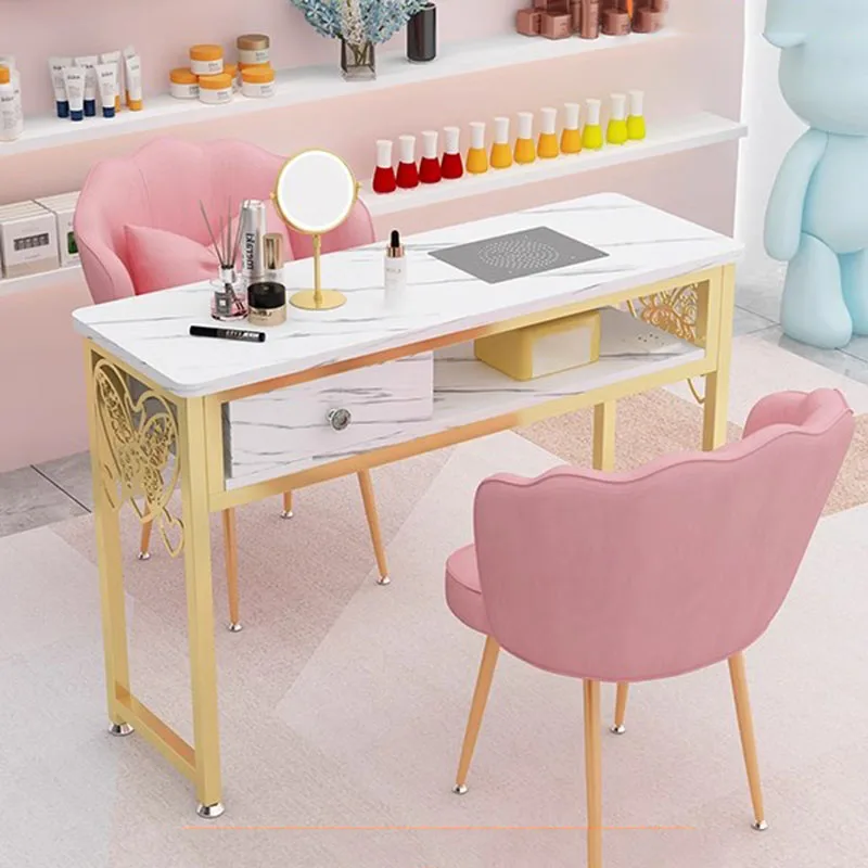 Light Luxury Nail Table Vacuum Cleaner Multi Functional Nail Table Art Small Vanity Onglerie Professionnel Salon Furniture