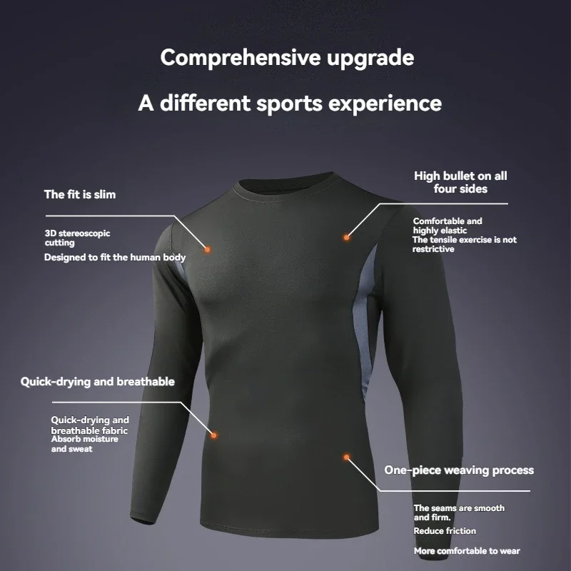

Men's tight long sleeve sports underwear basketball training short sleeve top, elastic fitness quick drying clothes