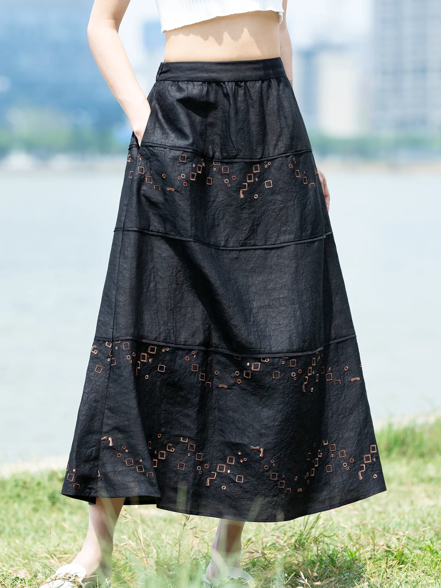 

Шелковая юбка с узором черепахи в художественном стиле Young Sle, повседневная, А-силуэт, длинная, с высокой талией