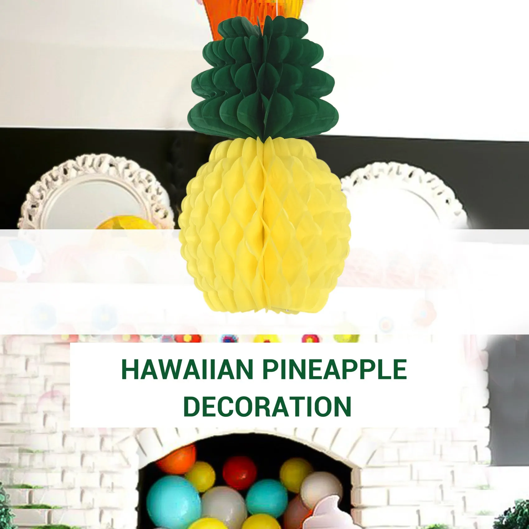Centro de mesa de panal de piña, papel de seda de 8 pulgadas, suministros de fiesta, decoración colgante de mesa, Luau Hawaiano, 12 paquetes