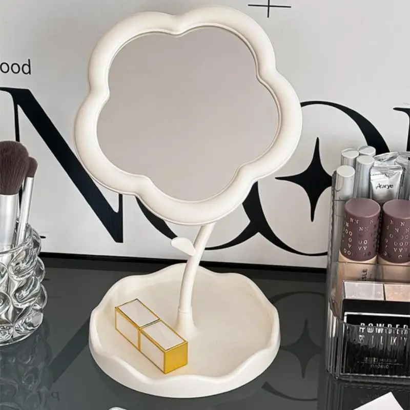 Bloemvormige make-upspiegel op tafelblad; Eén eenheid make-upspiegel met accessoirelade
