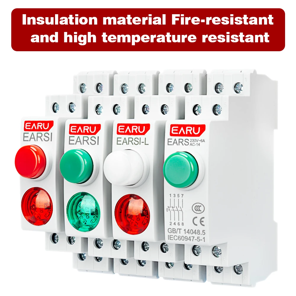 18MM Din Rail Mount LED Signal Lamp Button Switch Series AC/DC 220V Indicating Indication Pilot Lights Green Momentary Latching image 4