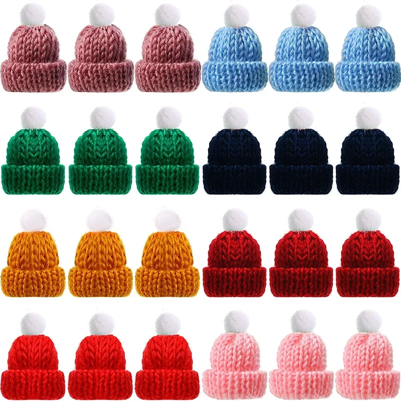 Mini gorros tejidos de Navidad, Mini gorros de muñeca tejidos, Mini gorro de lana para adornos navideños, materiales para manualidades de costura DIY, 10-20 piezas