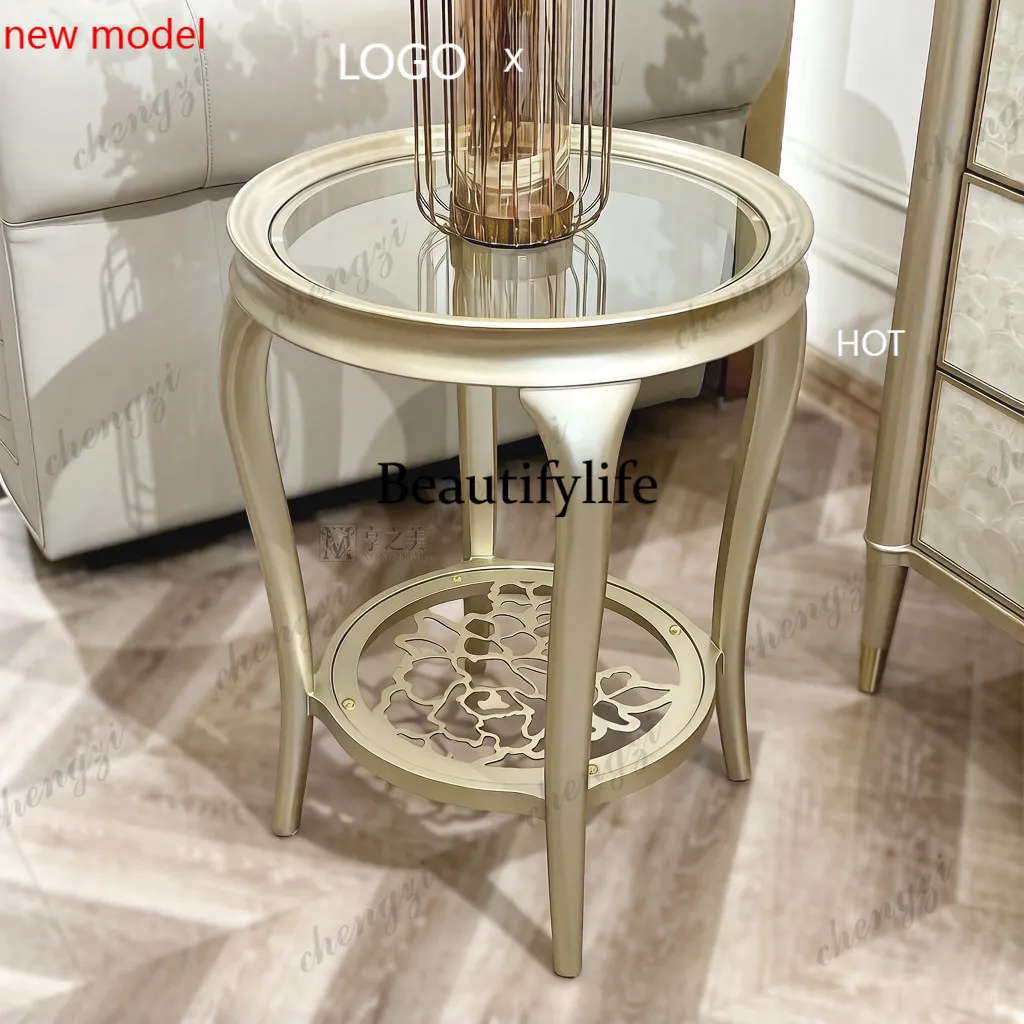 N138American light luxury corner few round household, small round few solid wood living room sofa few