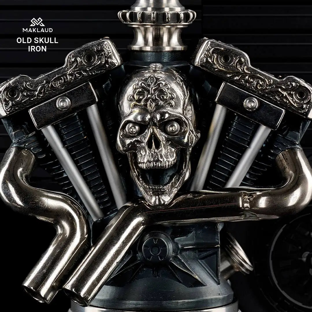 Maklaud Old Skull Iron Hookah Shisha Set 304 Stainless Steel with Pattern Glass Base Single Hose