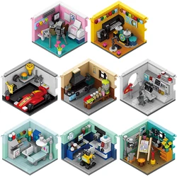 Modern City Street View Mini Studio Micro Architecture Model Building Blocks Room Kits Bricks Model Assemble Children Toys Gifts