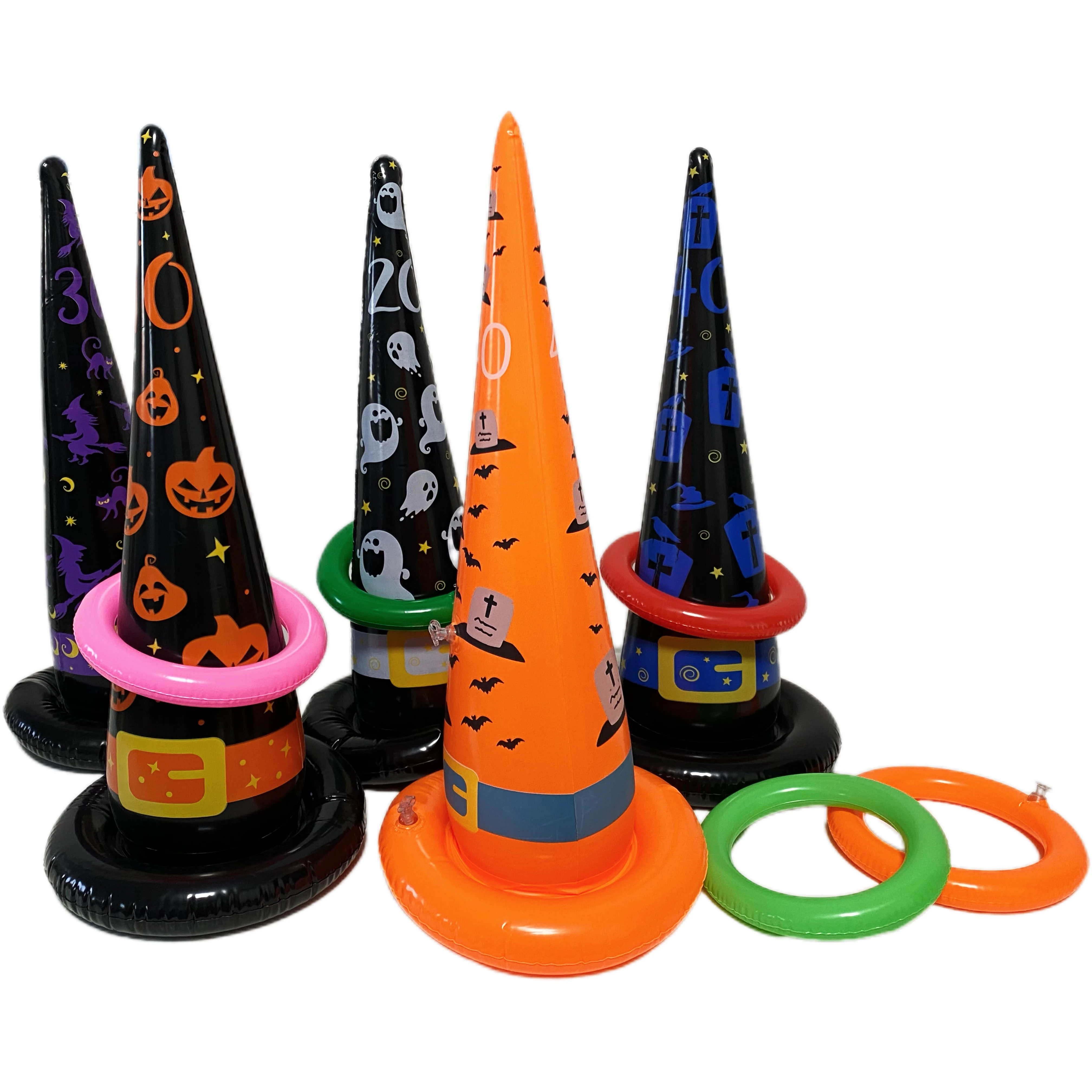 Halloween Theme Inflatable Ring Toss Game Spider Witch Hat Ferrule Ring Halloween Party Kids Favor Game Entertainment Supplies