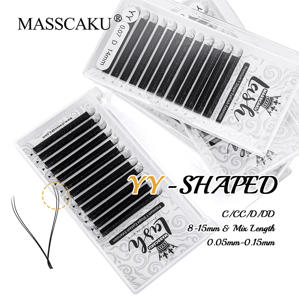 

Factoty Wholesale YY Shape Eyelash Extension Faux Mink Double Tip Eyelashes Professional Natural Premade Volume Fan Lash Makeup