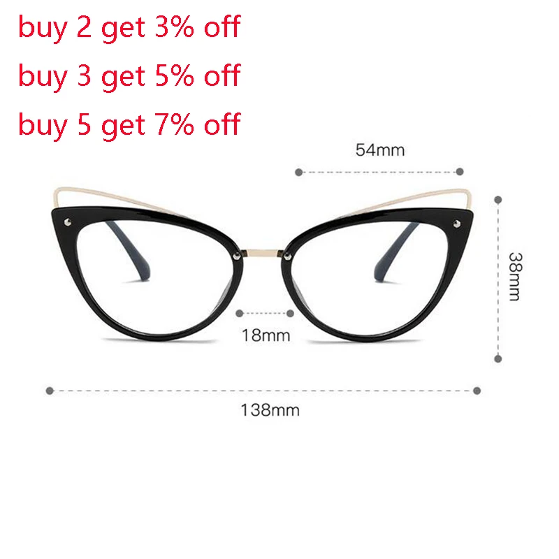 Half Metal Blue Light Blocking Cat Ears Prescriprion Eyeglasses With Astigmatism Women Minus Glasses Diopter 0 -0.5 -0.75 To -6