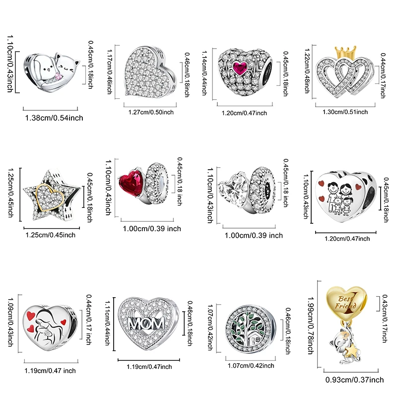 925 Silver Love Heart Suitcase Flower Four Leaf Clover Turtle Charms Beads Fit Original Bracelets DIY Fine Jewelry Gift