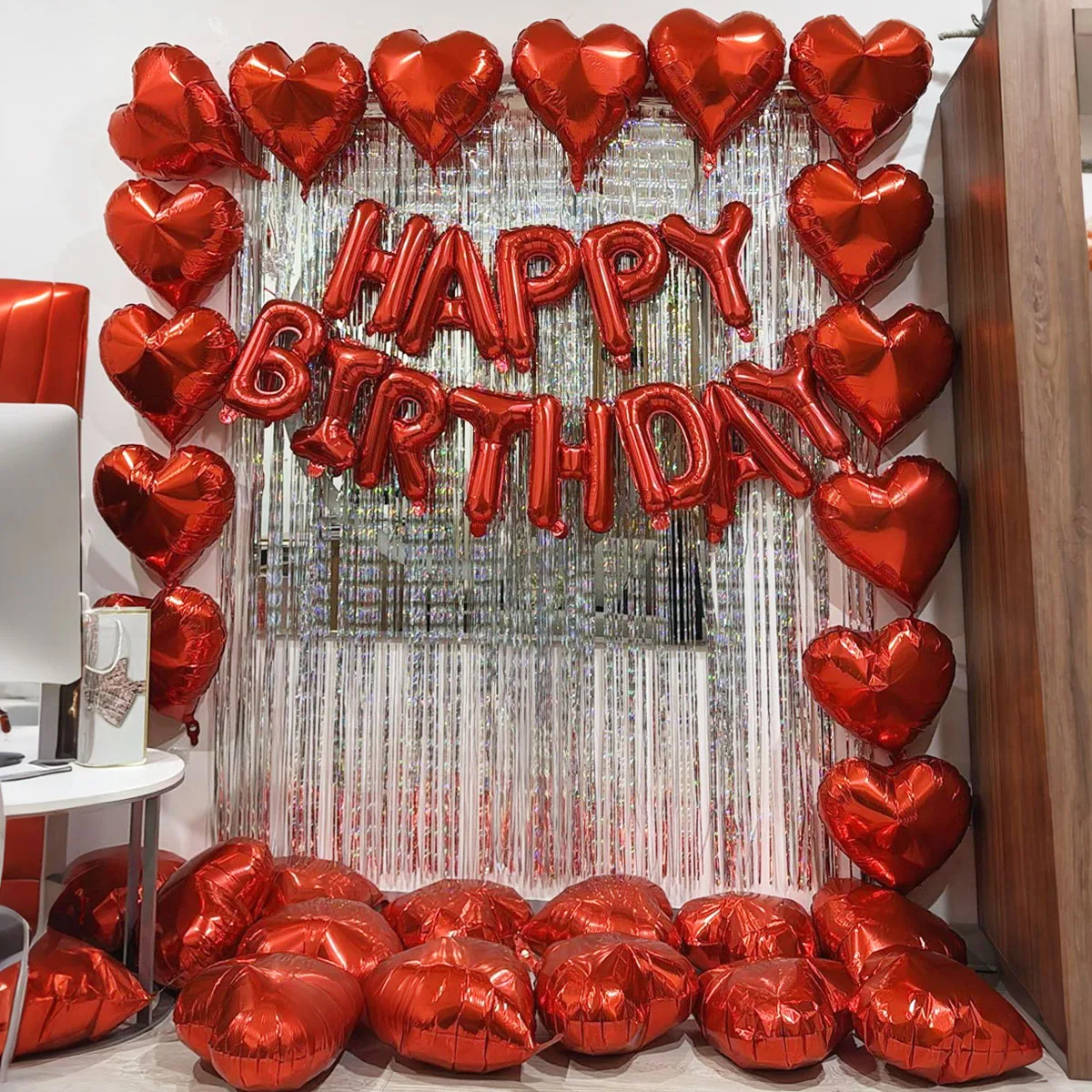 Rotes Geburtstagsballon-Set, alles Gute zum Geburtstag, Buchstabenballon, herzförmiger Aluminiumfilmballon, Geburtstagsparty-Dekoration, Foto-Requisiten