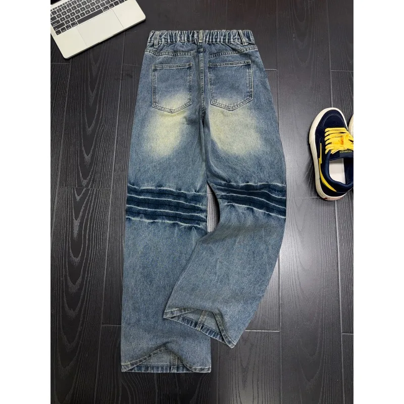 Men's Jeans Man Pants Dark High Street Heavy Craft Bias Cut Loose Flared Denim Trousers Bottom Wear