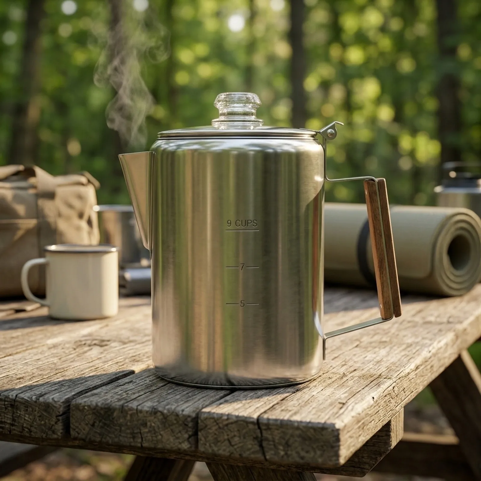 For Camping Percolator Coffee Pot 9 Cup Stainless Steel Build for Stovetop Use on Induction Campfire and Gas Burner