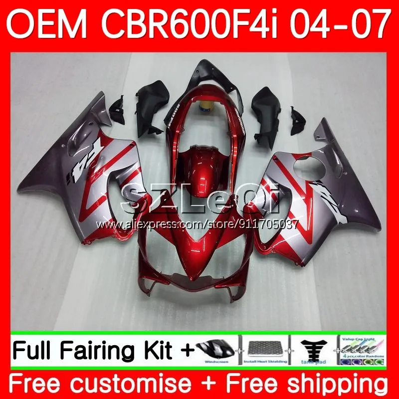 Injection For HONDA Body CBR 600 600F4i CBR600F4i 04 05 06 07 30No.101 CBR600 F4i 600CC 2004 2005 Red Grey 2006 2007 Fairing