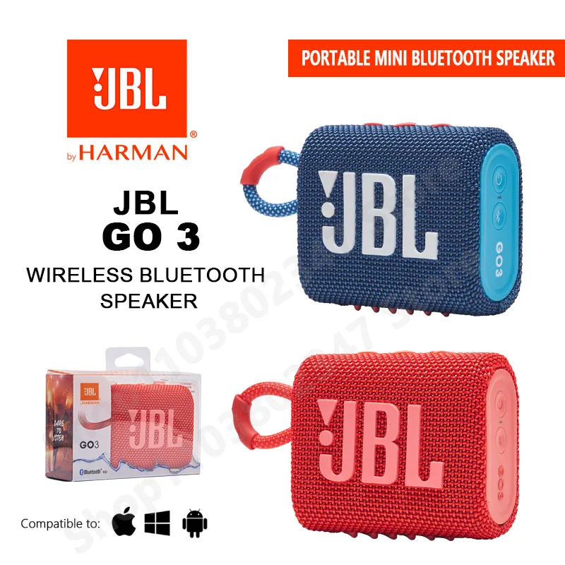 JBL-GO 3, altavoz inalámbrico con Bluetooth, portátil, resistente al agua, para exteriores, deportes, bajos, fiesta, JBL GO3