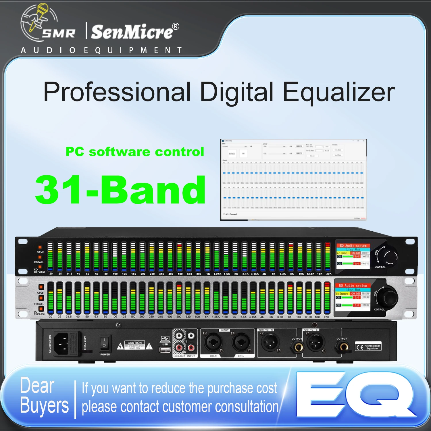 SenMicre EQ231 31-band Stereo Graphic Equalizer Professional Audio Equalizer LED Display DSP Processor With PC Software Control