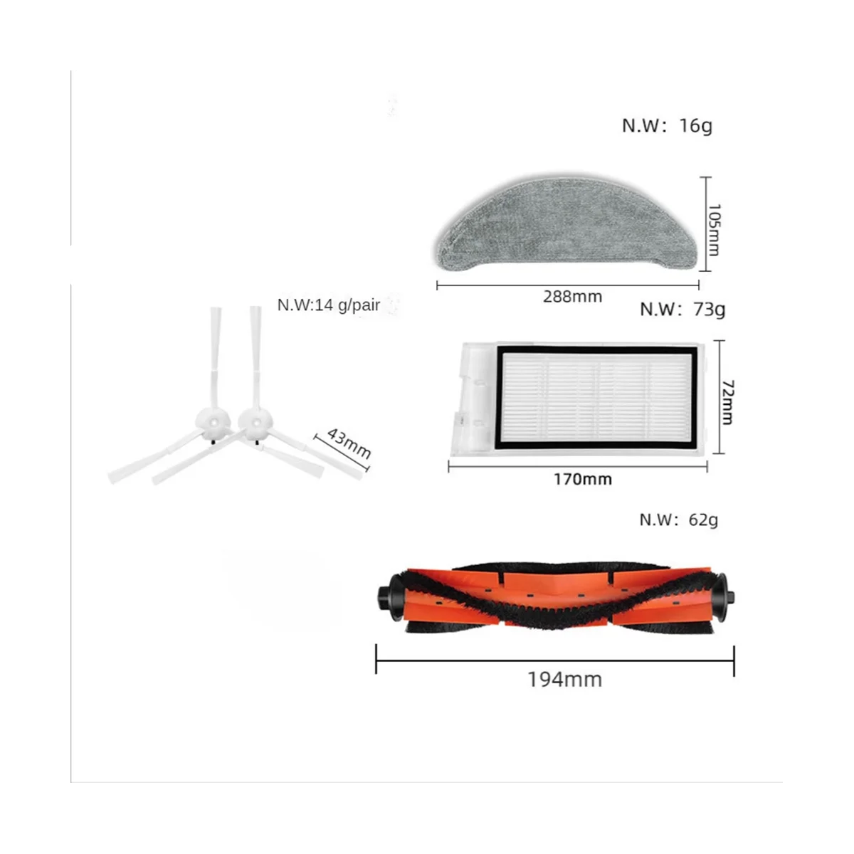 Main Brush Side Brush Filter Mop Cloth Replacement Accessories for Eve Plus Robot Vacuum Cleaner