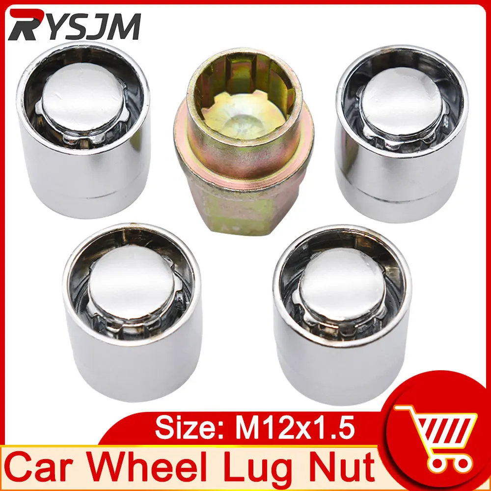 AD M12X1.5 4pcs Nuts +1 Key Closed End Anti theft Security Car Wheel Locking Nuts Wheel Rim Lock Lug Nuts High Quality Chrome