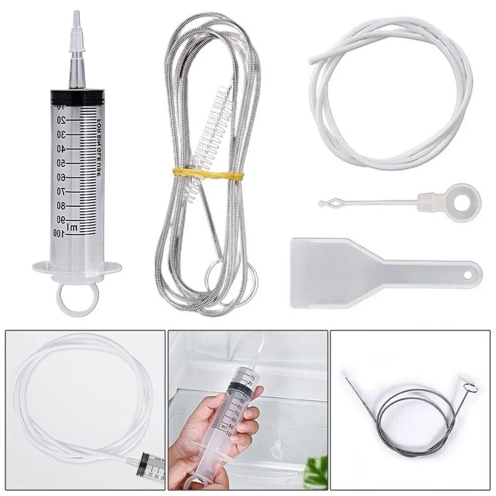 5pcs Fridge Unblocker Cleaning Tool Set Flexible Refrigerator Scrub Brush Reusable Refrigerators Dredging Tool Cleaning Syringe