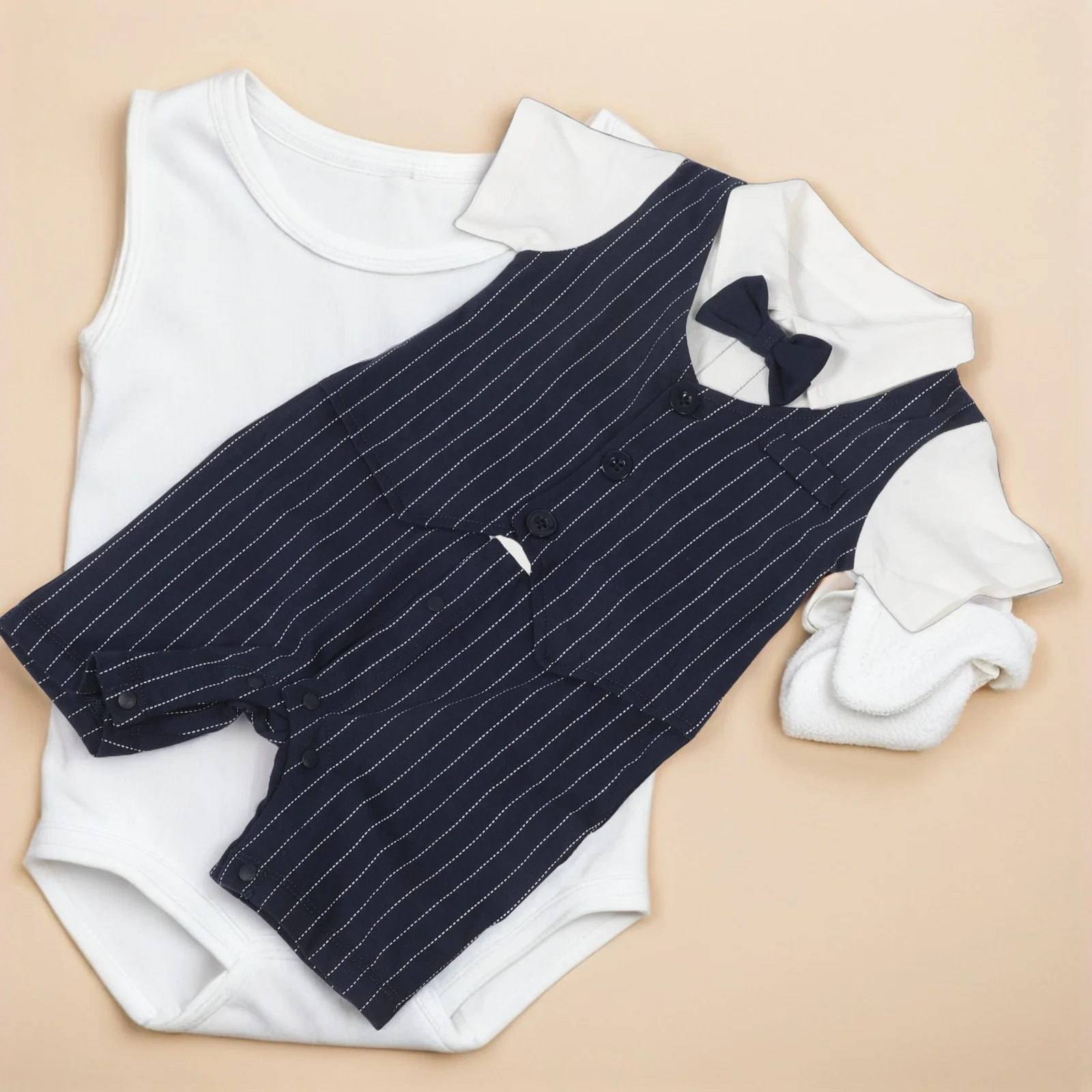 

Elegant British Style Summer Baby Boy Jumpsuit Short Sleeve Outfit Formal Wear One Piece Infant Clothes Breathable for Wedding
