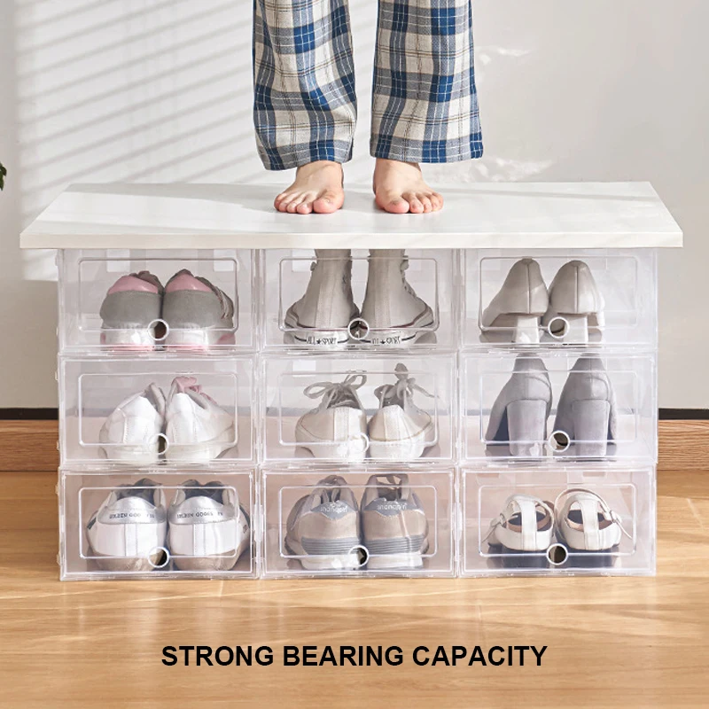 1 Pack Transparent shoe box shoes organizers thickened foldable Dustproof storage box Stackable combined shoe cabinet Sale