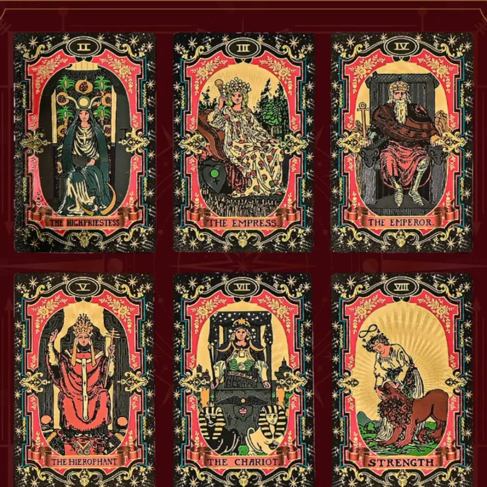 12*7cm 78 Pcs PVC Waterproof Cards 12 Zodiac Black Gold Celestial Gold Foil Rider Waite Tarot Deck Wear-resistant