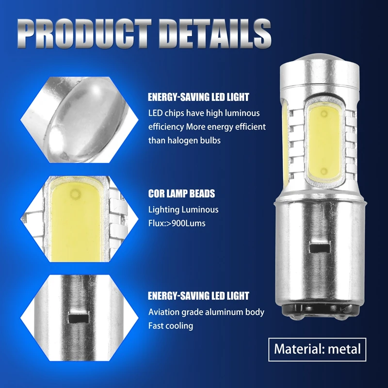 

12V BA20D H6 4 COB LED White Bulb Light For Motorcycle Bike Moped ATV Headlight F
