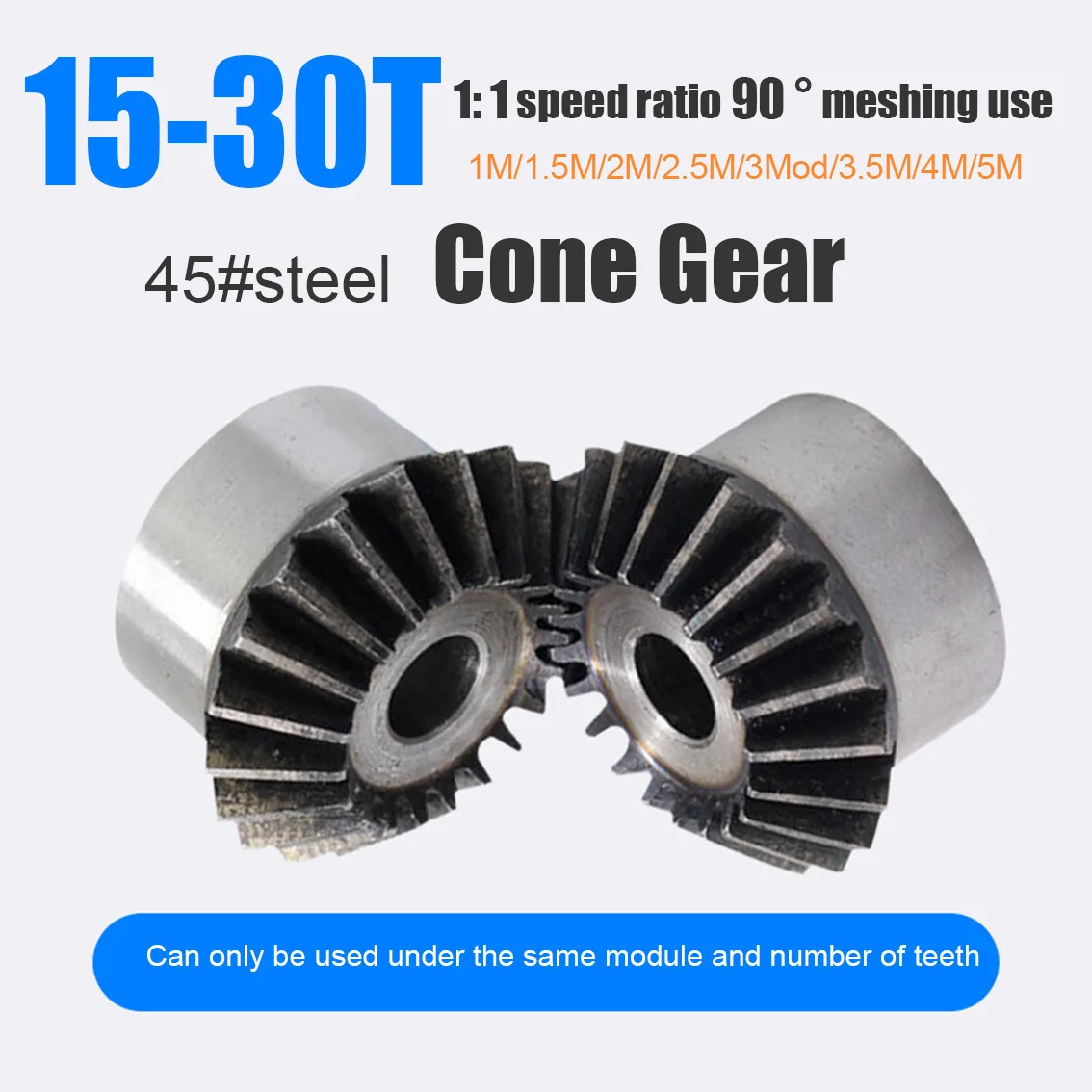 

1Pcs 1M/1.5M/2M/2.5M/3Mod/3.5M/4M/5M 15T-30T Bevel Gear Hole 6mm-19mm Gear 90 Degree Transmission For Model Car Modification DIY