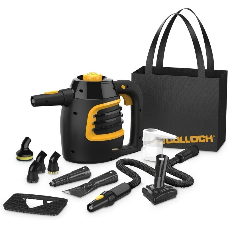 Limpiador a vapor portátil MC1230, tiempo de eje de 10 minutos, 11 accesorios: boquilla de chorro, cepillos y más, construido para el hogar, azulejos