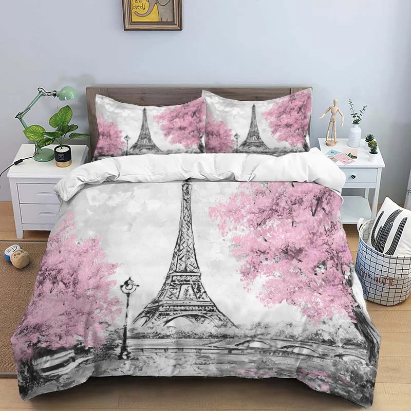 Vintage English Tower HD Print Bedding Set，boy、girl's Bed Double Bed Duvet Covers Pillowcase Bedding Set，King Size Bedding Set